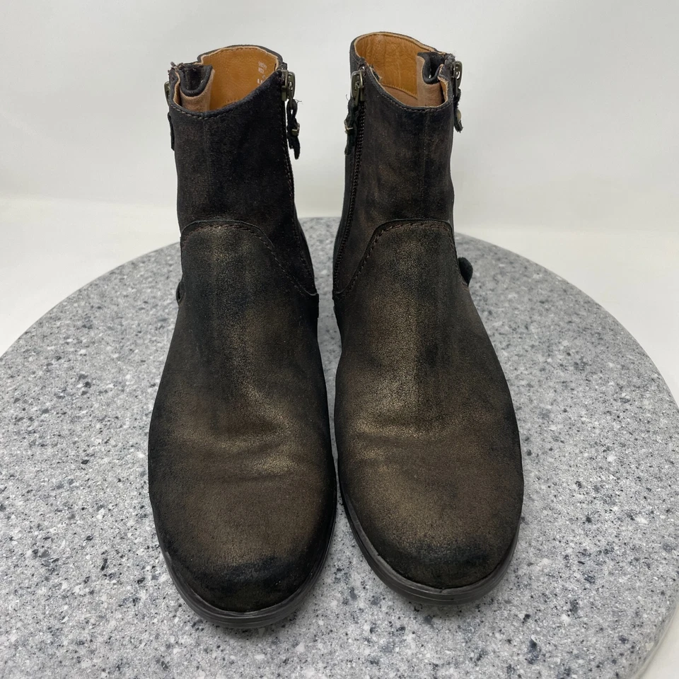 Earthies Ankle Boots Womens 8.5 Brown Leather Suede Booties Zip Sintra Rock - Image 3 of 4