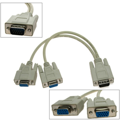 J14 VGA Y-Kabel Adapter 1x2 Splitter, 1 Stecker auf 2 Buchsen, 30 cm für PC & TV