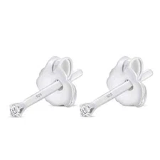 Solitaire Stud Earrings Natural Diamond 925 Sterling Silver