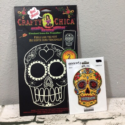 Sugar Skull Day Of Dead Dia De Muertos Appliqué Lot Of 2 Iron-On Transfer Patch