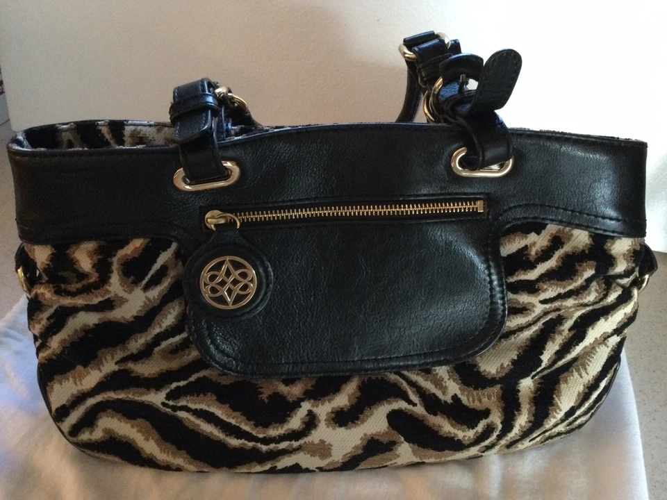Antonio Melani Satchel Handbag Zebra Print W/Leather Trim W/Dust Bag New $249 NT