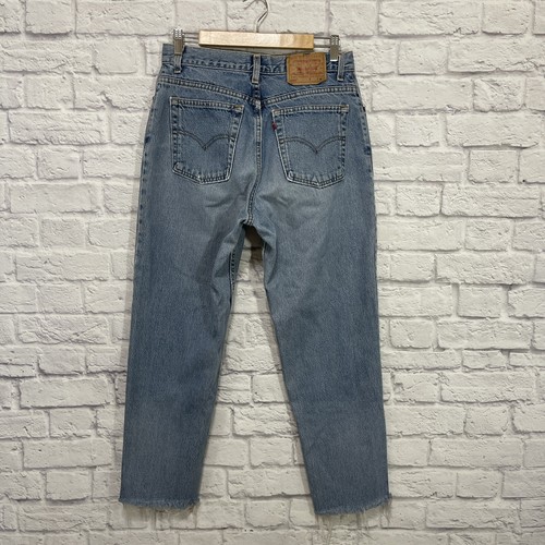 Vintage Levis 550 Jeans 12 Relaxed Fit Tapered Leg Raw Hem Blue USA Womens READ - Picture 2 of 13