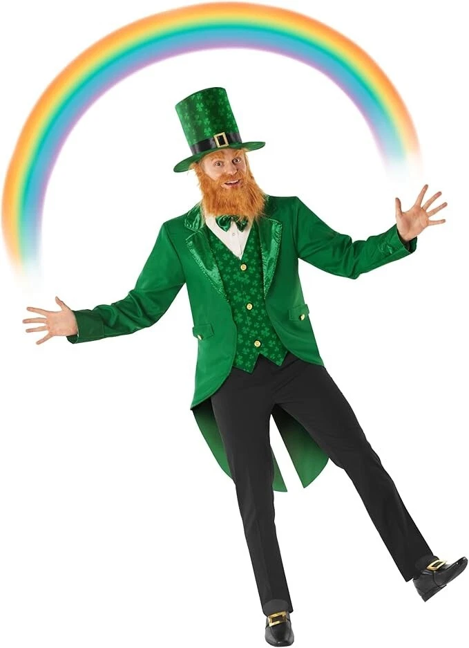 男式 Leprechaun 服装 + 帽子成人圣帕特里克节爱尔兰服装套装 M - 2XL — 第 4/4 张图片