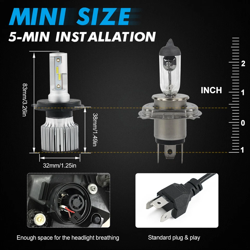 H4 LED Headlights For Ski-Doo MXZ 1200 4-TEC TNT 09-18 6000K White 2x 9003 Bulbs - Image 3 of 4