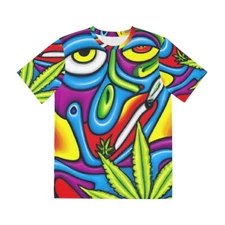 All Over Print Stoner T Shirt Weed Psychedelic Art Tee Marijuana Trippy Alien