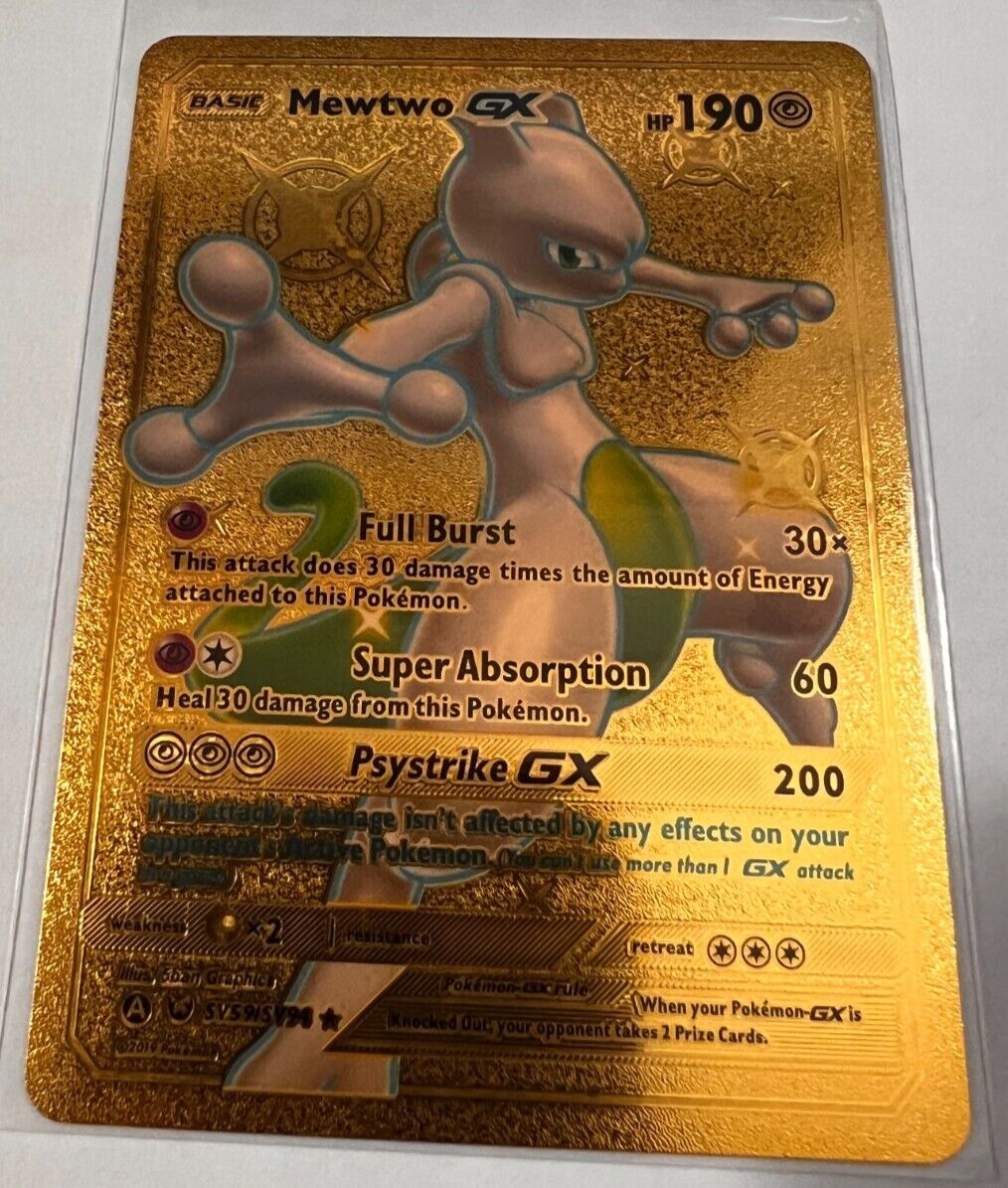 Mewtwo GX Full Art Shiny Gold Metal Card