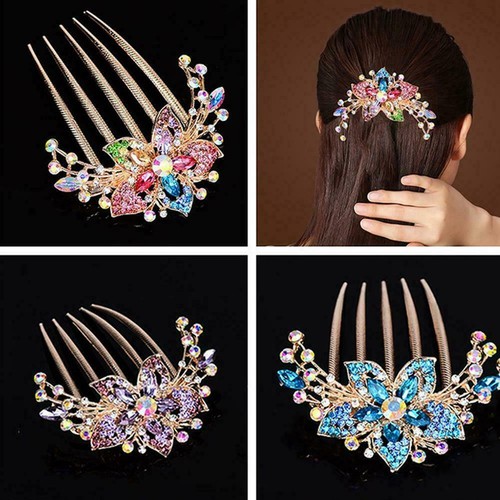 Elegant Women Rhinestone Inlaid Flower Hair Comb Hairpin Gift Headwear O5D0 - Picture 4 of 11