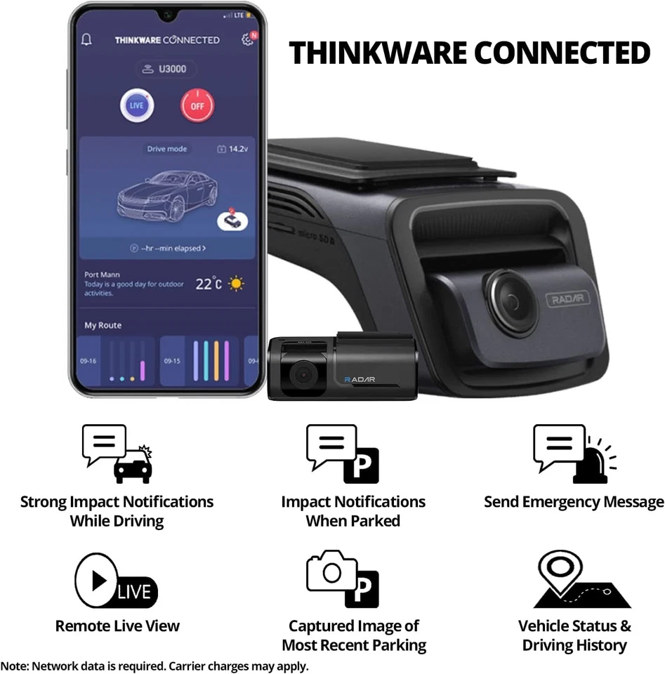 THINKWARE U3000 4K Dash Cam Delantero y Trasero 2CH STARVIS 2 Sensor Visión Nocturna Foto 3 de 4