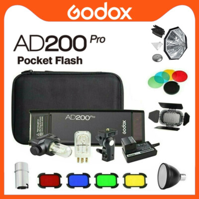 Godox AD200Pro TTL HSS 2,4G 1/8000 Taschenblitz Blitzgerät+ BD-07 BarnDoor+AD-S