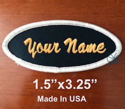 Custom Embroidered Name Patch Embroidery Tag  Biker Badge DK Navy / White Oval 