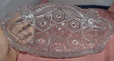 American Brilliant Pressed Glass Oblong Relish Celery Dish, Sawtooth Edge 11"