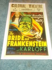 BRIDE OF FRANKENSTEIN(1935)BORIS KARLOFF REPRO PRINT OF THE ORIG POSTER  13"BY19