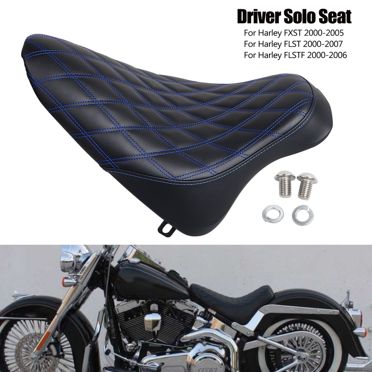 Blue Stitching Driver Solo Seat For Harley Fat Boy Heritage Blue Stitching Driver Solo Seat For Harley Fat Boy Heritage