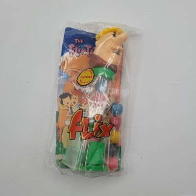 Vtg Flix Candy Dispenser Flintstones Barney W/ Green Base, Jawbreakers W/ Refill