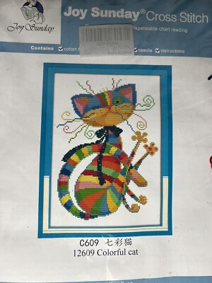 Joy Printed Cross Stitch Kit Colorful Crazy Cat C609 32x42cm New Sealed