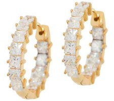 QVC Diamonique 14K Gold Plated Sterling Inside-Out Princess Cut Hoop Earrings