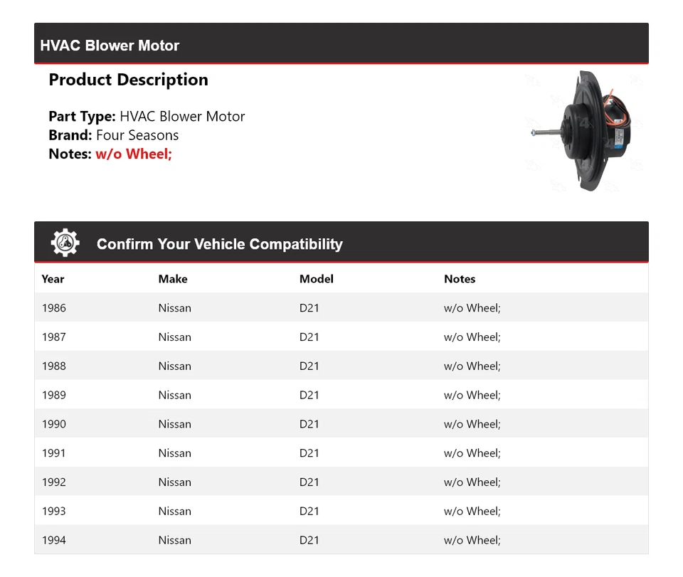 Motor soplador de climatización Nissan D21 1986-1994 4 estaciones 1987 1988 1989 1990 1991 Foto 2 de 4