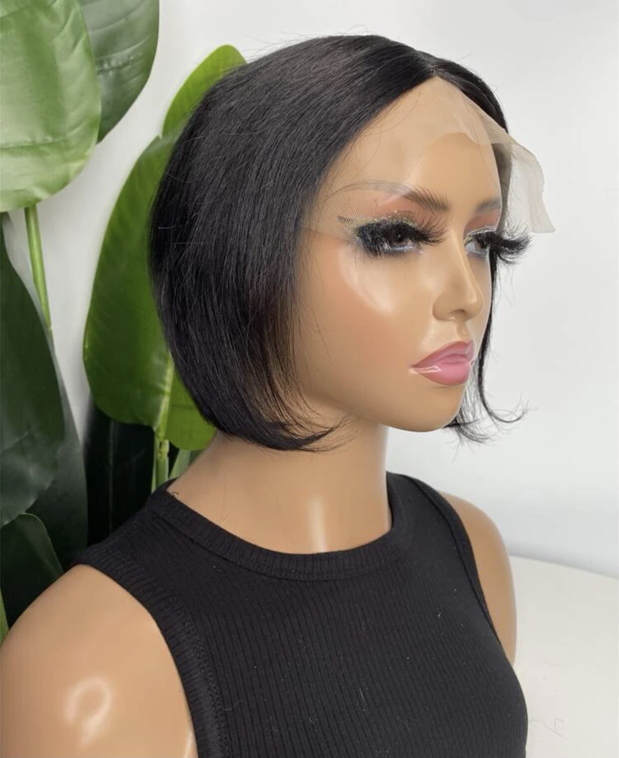 Perruque naturelle cheveux humain noir lisse idéale pour le bureau et les soirées