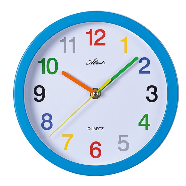Atlanta 4352 - 5 , Wanduhr Blau FüR Kinder Bunte Zahlen , Schleichende Sekunde-image
