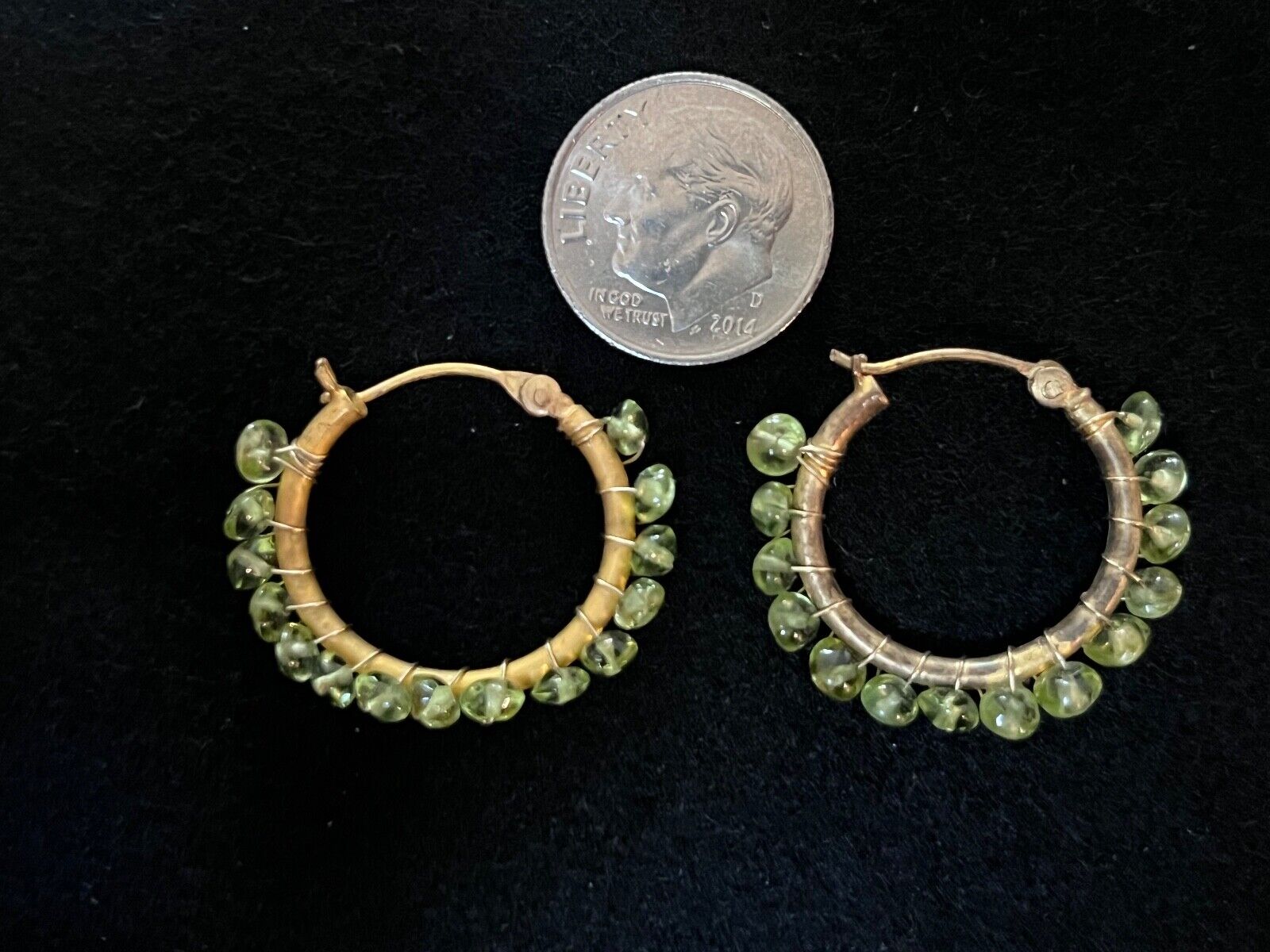 Gold Green Beaded Hoop Earrings - image 3