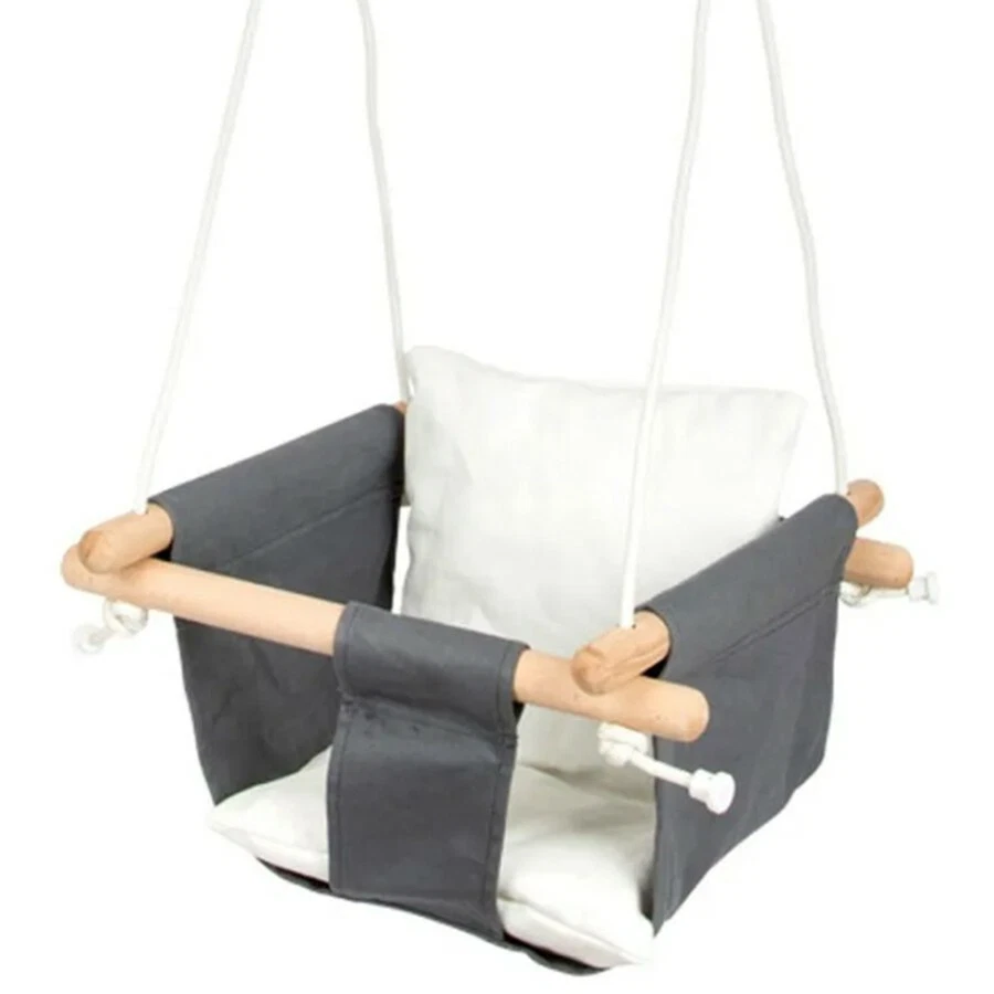 Baby Toddler Children's Grey Wooden Indoor Swing with Cushion