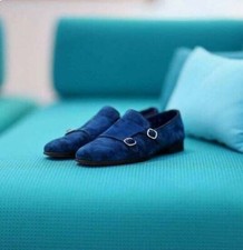 Scarpe uomo stivali casual formali fatti a mano pelle Seude doppio cinturino monaco punta tonda