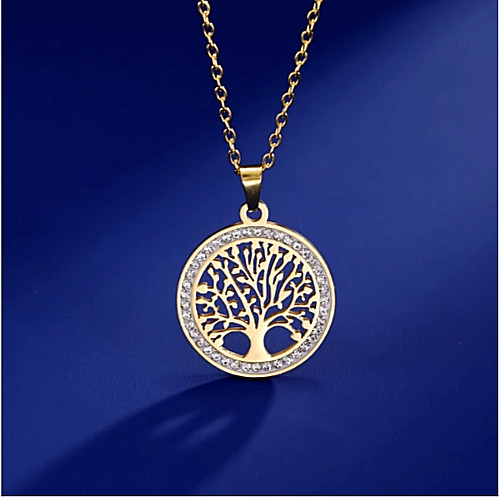 Halskette Edelstahl Goldfarben Lebensbaum Zirkona Damen Modeschmuck