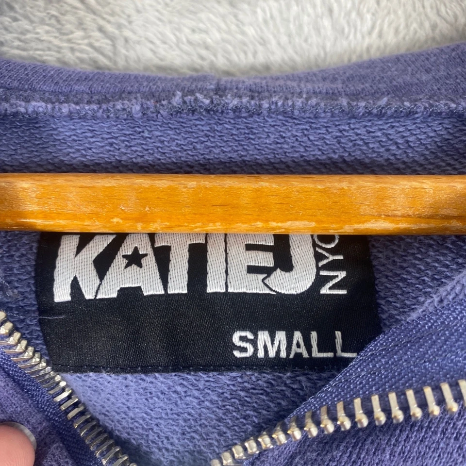 Sudadera con Capucha Recortada Y2K Katie J NYC Juniors Pequeña Púrpura Preppy Cremallera Manga Larga Foto 3 de 4