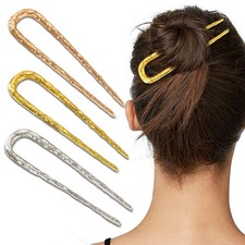 3 PCS Metal UShape French Hair Pin Wavy Twist Fork Silver Gold Styling Tool