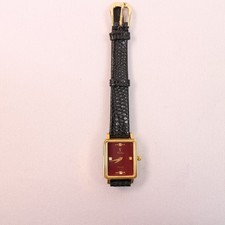Vtg Valentino Roberto Quartz Women’s Watch Red Dial Gold Tone Swiss Made Black