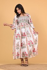 Indian Cotton Black Floral Print Maxi Dress Boho Women Designer Party Wear Long