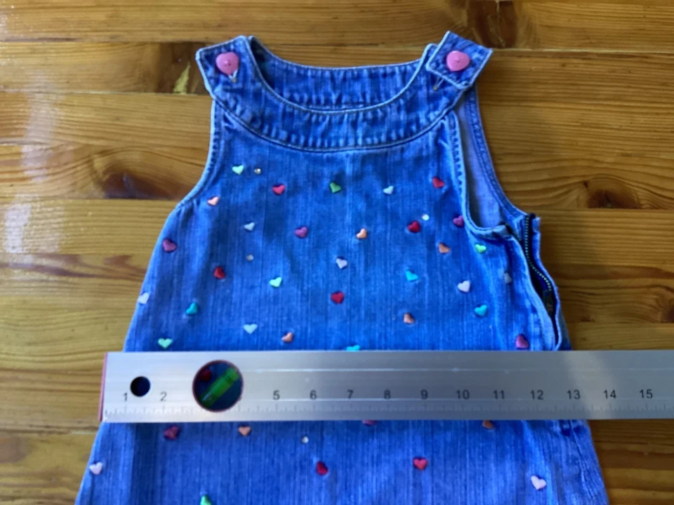 Vintage Gymboree Denim Jumper Dress Shirt Embroidered Hearts Size 3 - Image 4 of 4