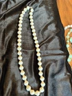 Vintage White Chunky Bead Necklace Gold Tone Spacers Long Costume Jewelry