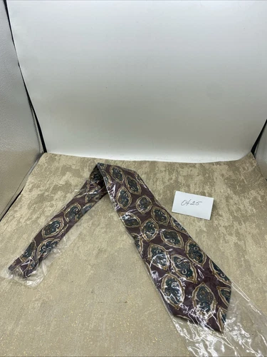 Men’s HEMLEY Polyester Tie Burgundy W/Multicolored Design a NIP USA - product listing photo