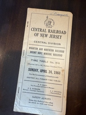 Jersey Central Employee Fahrplan #158 Central Division 24. April 1960