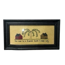 The road to a friend’s house is never gone embroidered hanging framed Primative