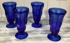 Set Of 4 Vintage Anchor Hocking Cobalt Blue Ice Cream Sundae Parfait Glasses