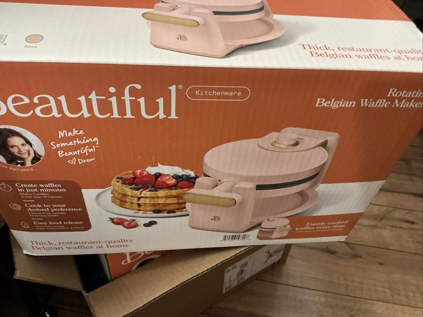 New! Beautiful Rotating Belgian Waffle Maker by Drew Barrymore! Rose