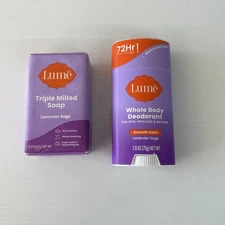 Lume Triple Milled Bar Soap Lavender Sage 5 oz & Whole Body Deodorant 2.6 READ