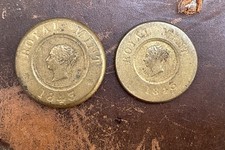 Victorian Royal Mint 1843 brass sovereign and half sovereign Test weights