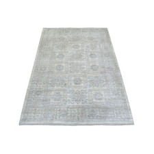 4'1"x5'9" Ivory White Wash Peshawar Soft Wool Hand Knotted Rug R71259