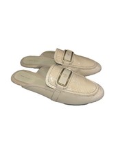 Tory Burch Georgia Slide Mule Loafer Shoe Cream Snake Embossed Logo Leather 8M