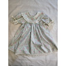 Vintage Bryan Girls Floral Eyelet Lace Dress Green Pink Rose 18-24 Months