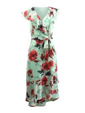 Julia Jordan Women's Floral High-Low Surplice Dress (6, Mint Multi) 889648428533