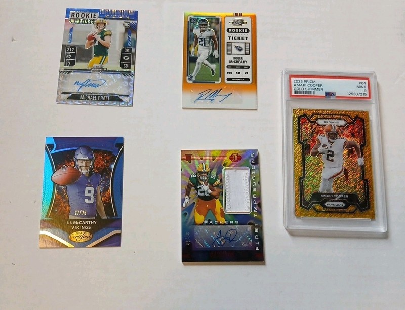 NFL Football Mystery Lot of 5 Cards 3 Patch/Auto/Numbered 1 Slab Platinum Tier