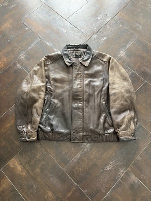 Rare Vintage 90s Eddie Bauer Heavyweight Brown Leather Bomber Distress Fade XXLT