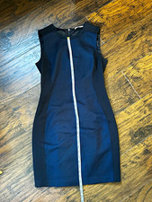 Tahari Black/Blue Geometric Knit Sheath Dress Sleeveless Stretch US 6