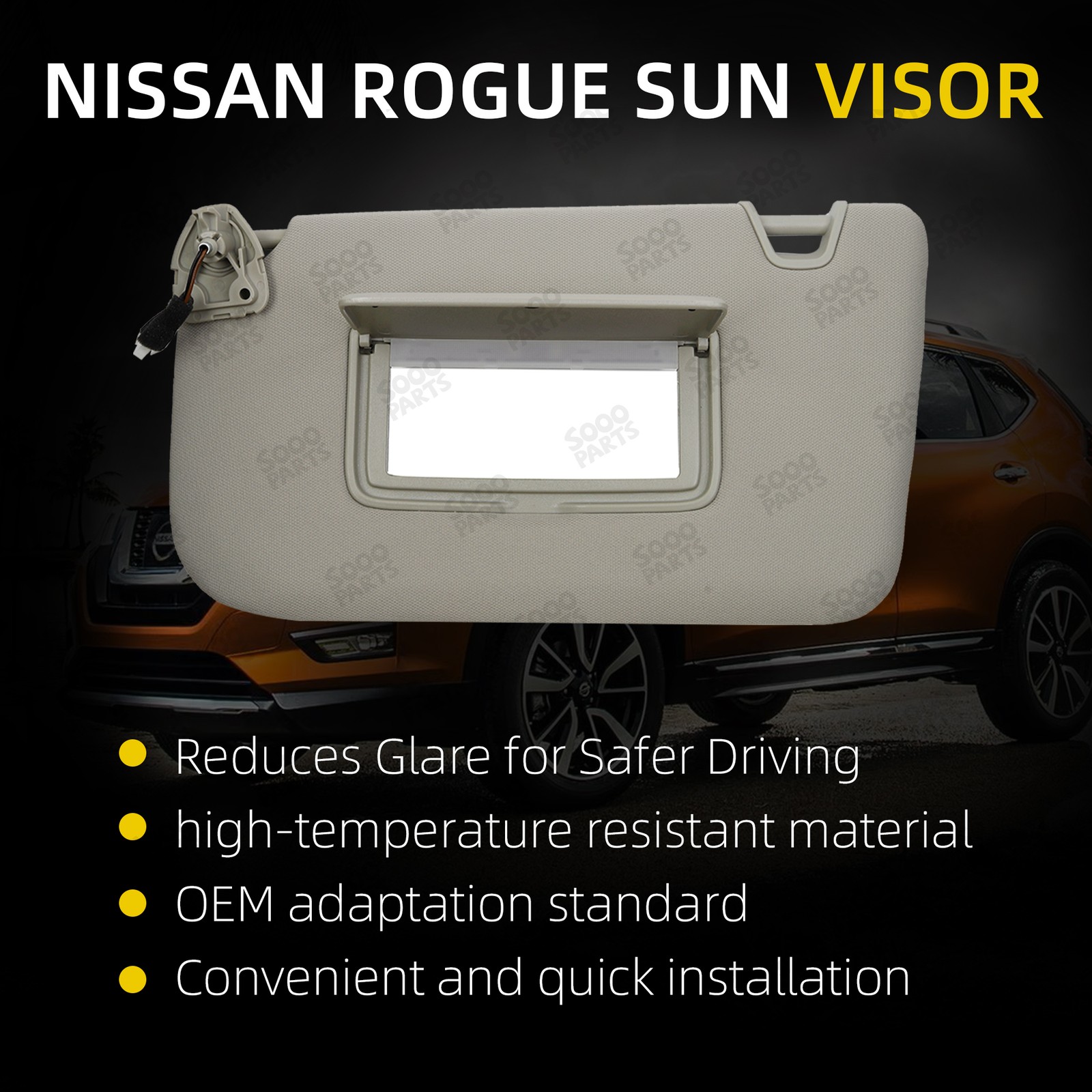 Left Driver Side Gray Sun Visor W/ Light For 2014-2020 Nissan Rogue 96401-4BA3E