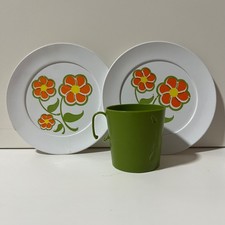 Vintage Chilton Toys 60s 70s Kids Toy Dishes Orange Flowers green mug Lot of 3