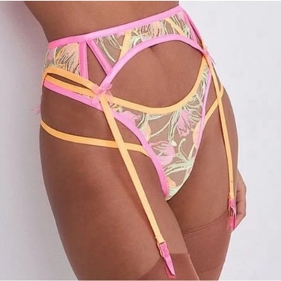 NEW For Love and Lemons Tulip Garter Belt in Neon Pink and Orange
